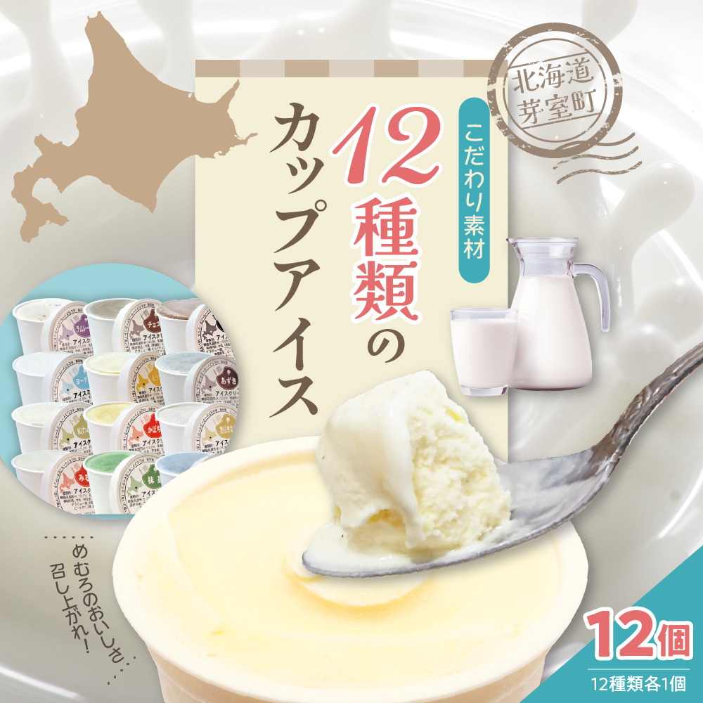 北海道十勝芽室町 12種類の味が楽しめる無添加カップアイスクリーム me008-002r